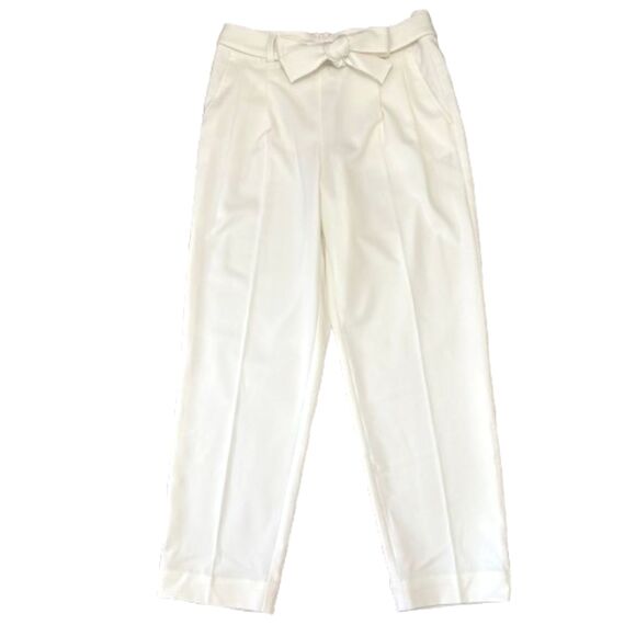 NWT Loft Outlet Paperbag Pants White Tapered Leg Belted Office Size Medium - Picture 1 of 7